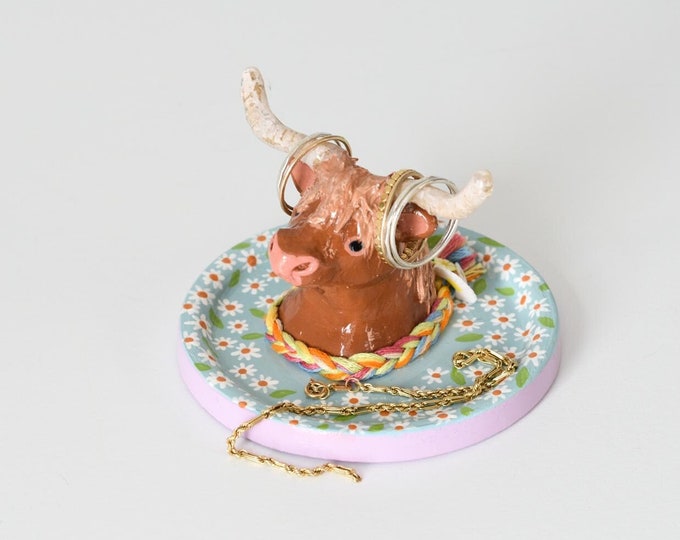 Highland Cow Ring Dish | Highland Cow Jewelry Holder | Cow with Horns | Highland Cow Trinket Dish | Gift for Mom