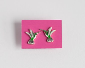 Hummingbird Earrings | Enamel Jewelry | Stud Earrings | Song Bird | Post Earrings | Bird Jewelry