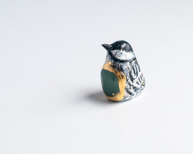 Blackpoll Warbler with Crystal Figurine | Song Bird Talisman | Aventurine