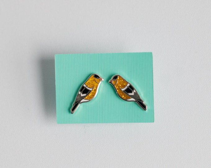 Goldfinch Earrings | Enamel Jewelry | Stud Earrings | Song Bird | Post Earrings | Bird Jewelry