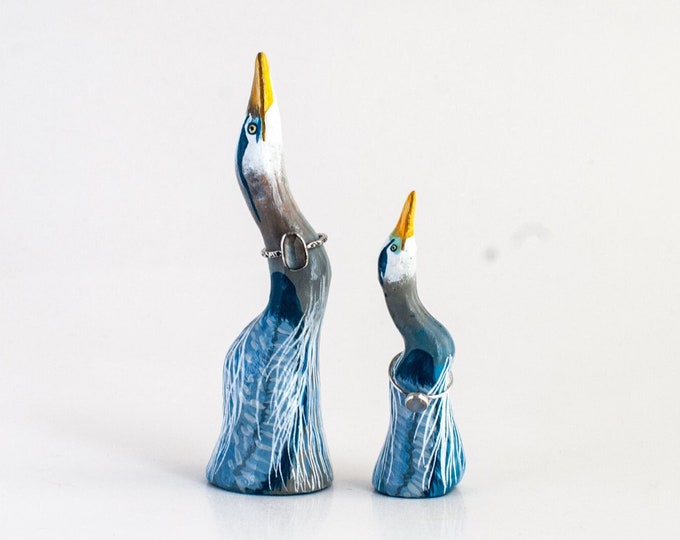 Great Blue Heron Ring Holder | CHOOSE LARGE or SMALL | Bird Ring Cone | Jewelry Display | Ring Dish | Heron Sculpture | Father's Day Gift