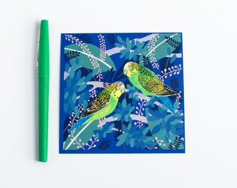 Impression de perruches sauvages et libres | Impression carrée de 4,75 po | Décor d'oiseaux tropicaux | Perruche ondulée oiseau | Impression par Emily Rose Thomson