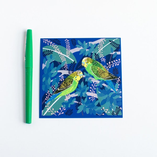 Wild and Free Parakeets Print | 4.75" Square Print | Tropical Bird Decor | Budgerigar Budgie Bird | Print by Emily Rose Thomson