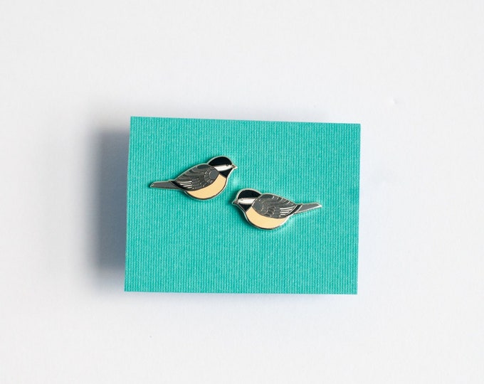 Chickadee Earrings PLAIN STYLE- no glitter | | Enamel Jewelry | Stud Earrings | Song Bird | Post Earrings | Bird Jewelry