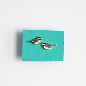 Chickadee Earrings PLAIN STYLE- no glitter | | Enamel Jewelry | Stud Earrings | Song Bird | Post Earrings | Bird Jewelry