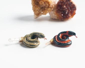 Choose Your Snake Talisman with Clear Quartz | Garter Snake or Ring-Necked Snake | Snake Figurine | Snake Miniature