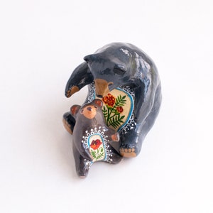 CUSTOM Parent and Baby Bear Talisman Choose Your Birth Flowers Bear Figurines Birth Flower Gift Choose Bear Species and Birth Flower image 1