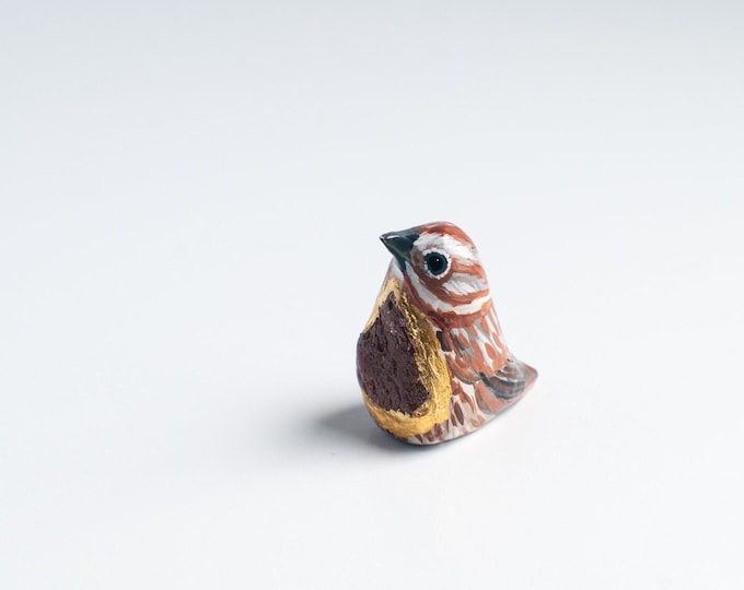 Song Sparrow with Crystal Figurine | Song Bird Talisman | Petrified Wood