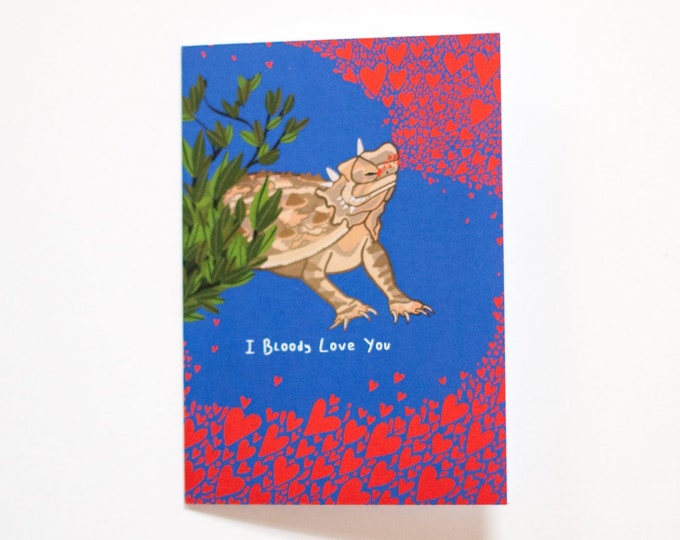 I Bloody Love You Card | Valentine's Day Card | Anniversary Card | Horny Toad with Blood Hearts | Love Card