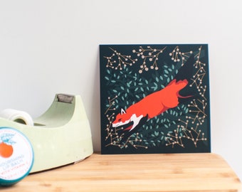 Fox in the Forest Print: Woodland Animal Art (4.75" Square)