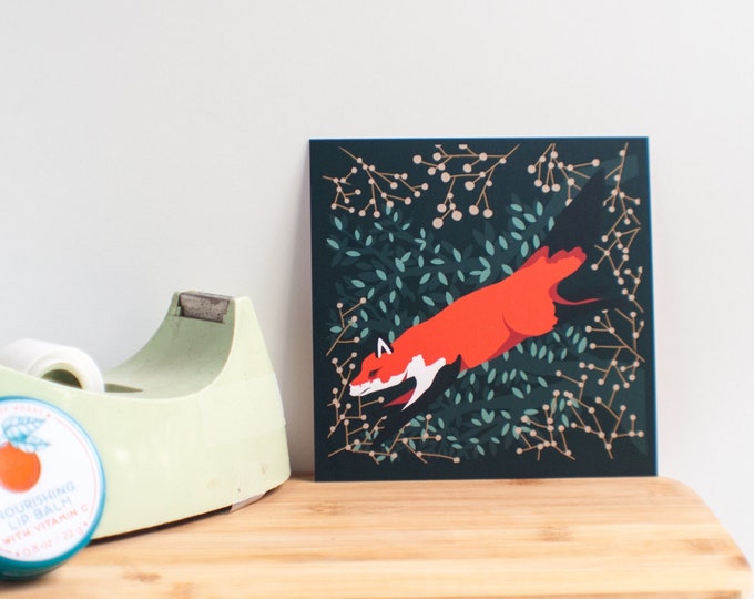 A Fox in the Forest Print | 4.75" Square Print | Woodland Animal Decor | Print by Emily Rose Thomson