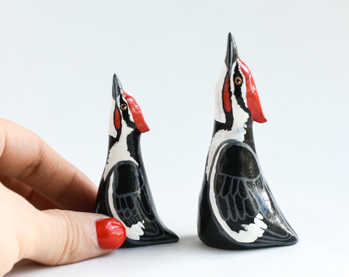 Handmade Pileated Woodpecker Ring Holder: Acrylic Painted Clay Jewelry Organizer