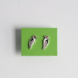 Downy Woodpecker Earrings | Enamel Jewelry | Stud Earrings | Song Bird | Post Earrings | Bird Jewelry