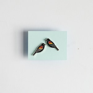 Redwing Blackbird Earrings | Enamel Jewelry | Stud Earrings | Song Bird | Post Earrings | Bird Jewelry image 3