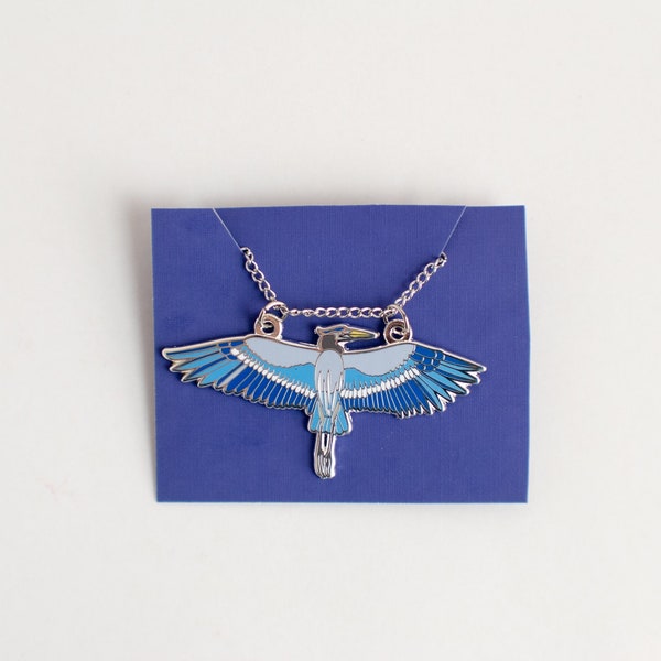 Blue Heron Necklace | 2" Heron Charm | Enamel Jewelry