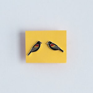 Redwing Blackbird Earrings | Enamel Jewelry | Stud Earrings | Song Bird | Post Earrings | Bird Jewelry