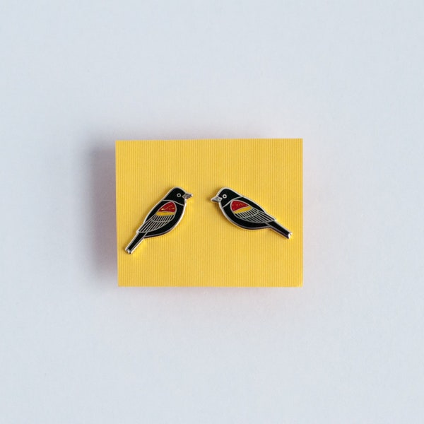 Redwing Blackbird Earrings | Enamel Jewelry | Stud Earrings | Song Bird | Post Earrings | Bird Jewelry