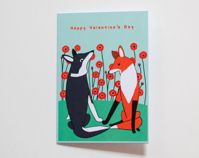 Happy Valentine's Day Card | Valentine's Day Card | BFF Card | Wolf and Fox Illustration | Love and Friendship Card