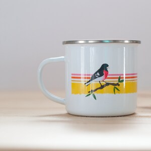 Rose-Breasted Grosbeak Enamel Coffee Mug| Bird Mug | 1970s Style Coffee Mug | 10oz Coffee Mug | Camp Mug