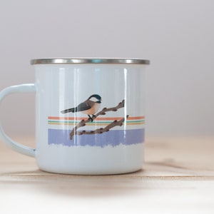 Black-Capped Chickadee Enamel Coffee Mug| Bird Mug | 1970s Style Coffee Mug | 10oz Coffee Mug | Camp Mug