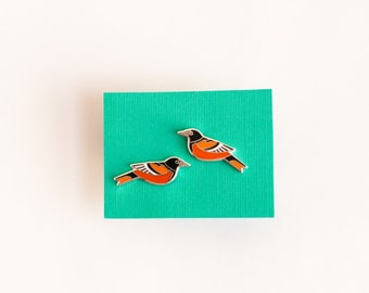 Baltimore Oriole Earrings | Enamel Jewelry | Stud Earrings | Song Bird | Post Earrings | Bird Jewelry