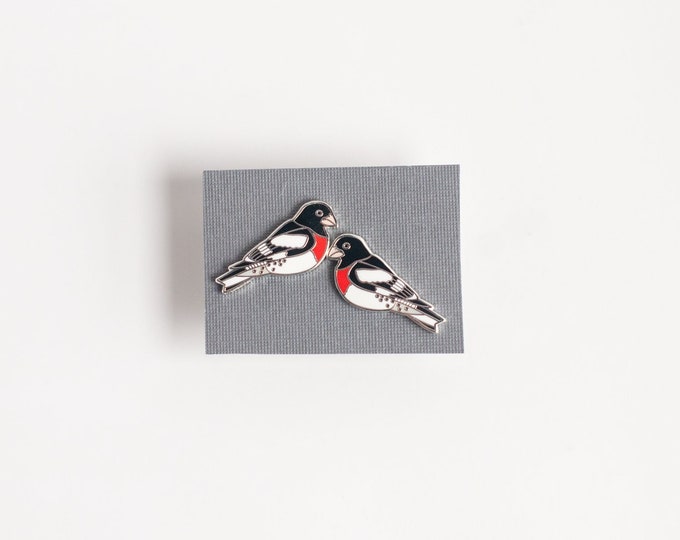 Rose-Breasted Grosbeak Earrings | Enamel Jewelry | Stud Earrings |  Song Bird | Post Earrings | Bird Jewelry