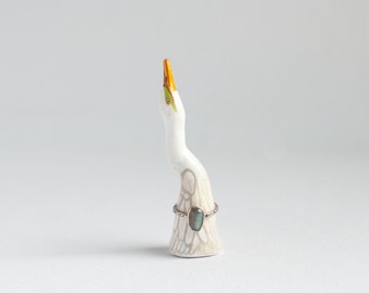 Great Egret Ring Holder | Bird Ring Cone | Jewelry Display | Ring Dish | Egret Sculpture | Egret Figurine |