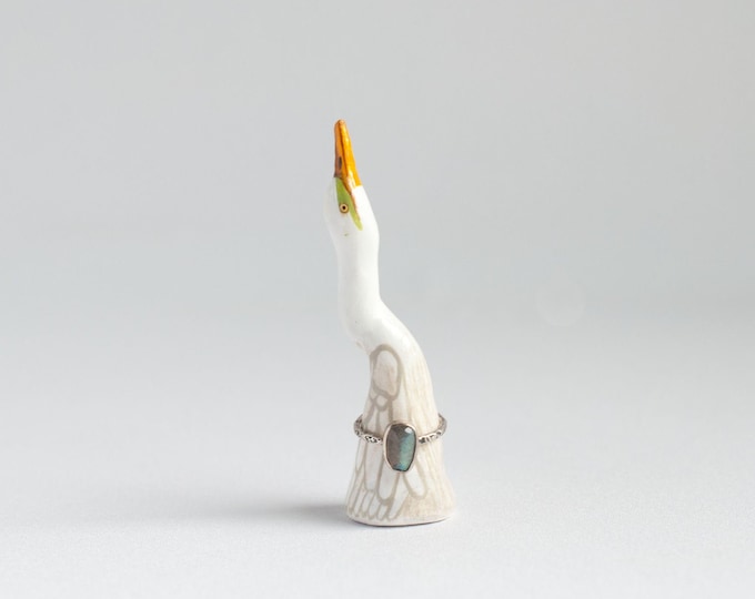 Great Egret Ring Holder | Bird Ring Cone | Jewelry Display | Ring Dish | Egret Sculpture | Egret Figurine |