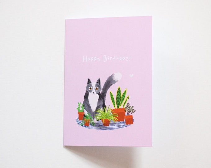 Happy Birthday | Cat, Houseplant Card | Birthday Card