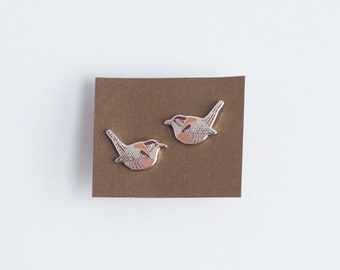 House Wren Earrings | Enamel Jewelry | Stud Earrings | Song Bird | Post Earrings | Bird Jewelry