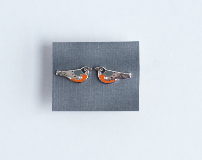 American Robin Earrings | Enamel Jewelry | Stud Earrings | Song Bird | Post Earrings | Bird Jewelry