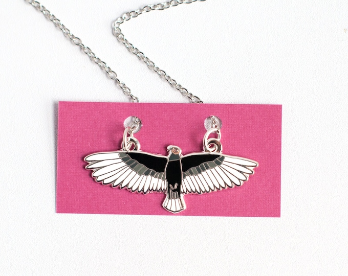 Turkey Vulture Necklace | 2" Vulture Charm | Enamel Jewelry