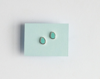 Robin's Egg Stud Earrings: Enamel Bird Jewelry