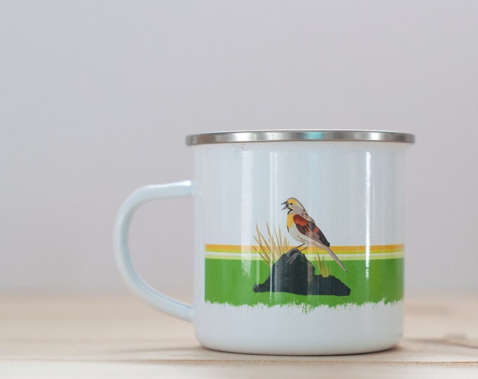 Meadowlark Enamel Coffee Mug| Bird Mug | 1970s Style Coffee Mug | 10oz Coffee Mug | Camp Mug