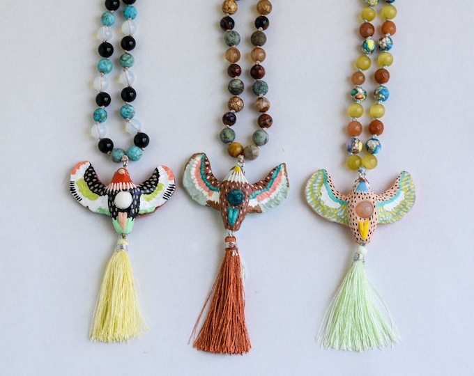Choose Your Bird Mala Necklace: 108 Mala Necklace | Meditation | Yoga |  Prayer Beads | 8mm Gemstone Beads | Eagle, Finch, or Sparrow