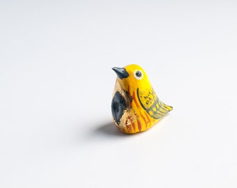 Yellow Warbler with Crystal Figurine | Song Bird Talisman | Genuine Turquoise | Worry Stone | For Protection & Healing