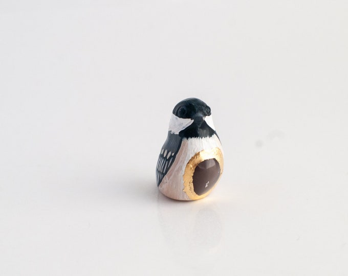 Chickadee with Crystal Figurine | Song Bird Talisman | Peach Moonstone
