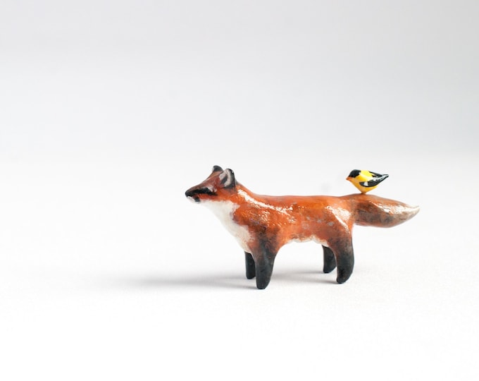 Red Fox + Goldfinch: Best Friends Animal Collection | Clay Animal Figurines
