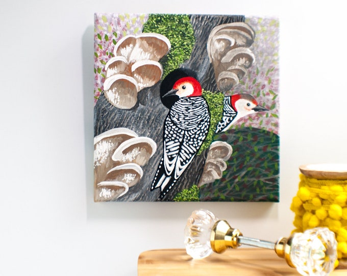 Red-Breasted Woodpecker Painting | Woodpecker | Song Bird Painting | 8x8 | Acrylic | Original Painting