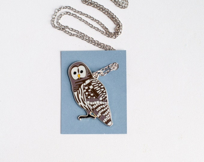 Large Barred Owl Necklace | 2" Owl Charm | Enamel Jewelry