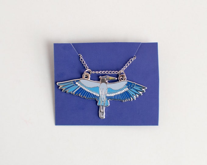 Blue Heron Necklace | 2" Heron Charm | Enamel Jewelry