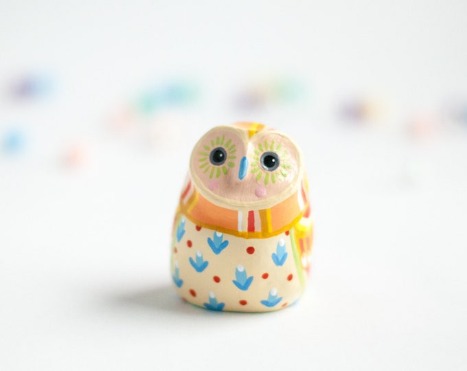 Owl Study 42 / Large Owl Figurine | Barn Owl Totem / Colorful / Geometric / Owl Figurine