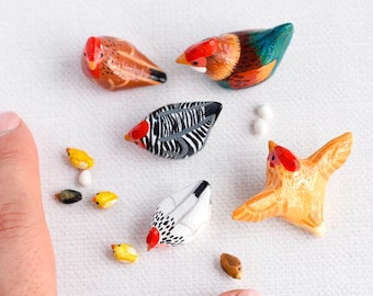 Tiny Chicken Figurines: Miniature Figurines of Hens, Chicks, and Rooster