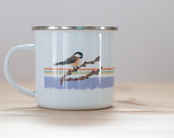 Black-Capped Chickadee Enamel Coffee Mug| Bird Mug | 1970s Style Coffee Mug | 10oz Coffee Mug | Camp Mug