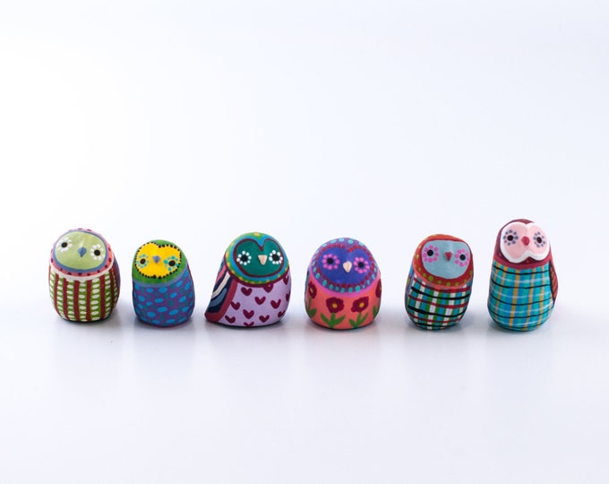 Customize Your Owl / Worry Stone / 1 OWL  or SET of 3 / Barn Owl Totem / Owl Study / Colorful / Geometric / Owl Figurine