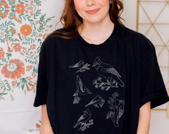 Bird TShirt | Backyard Birds Shirt | Comfort Colors | Bird Species Line Drawing by Emily Rose Thomson | Mother's Day Gift | Minimalist Tee