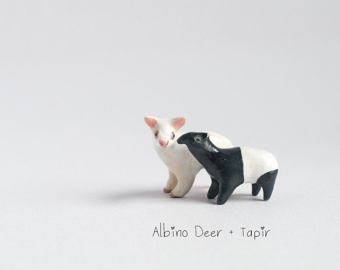 Albino Deer + Tapir: Best Friends Animal Collection | Clay Animal Figurines