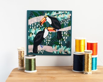 Toucans sur Jungle Green Print | Impression carrée de 4,75 po | Impression de Toucan | Art d'oiseau tropical | Impression par Emily Rose Thomson