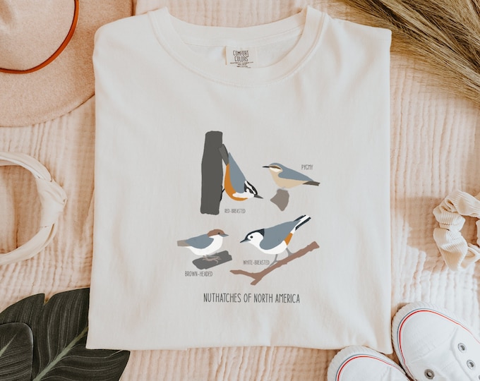 Nuthatches of North America T Shirt | Comfort Color Tee | Gift for Bird Nerd | Gift for Nature Love | Gift for Her | Cottagecore Tee