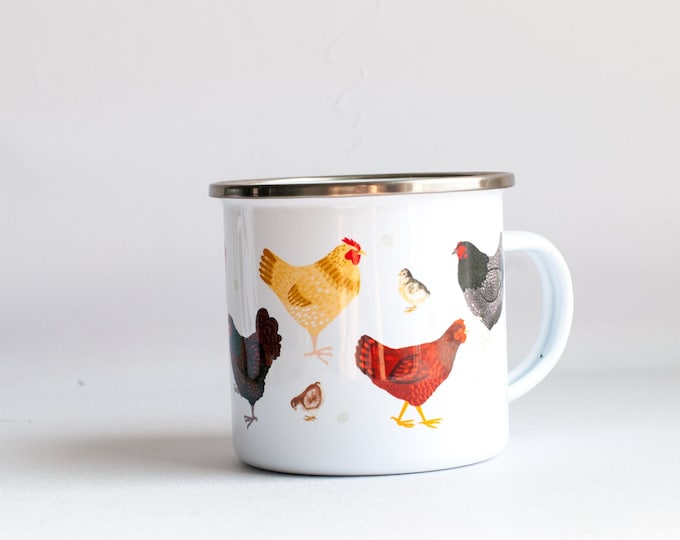 Chicken ENAMEL Coffee Mug | Hens Chickens Coffee Mug | 10oz Coffee Mug | For Chicken Lovers